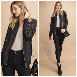 Sheer Floral Bomber Jacket